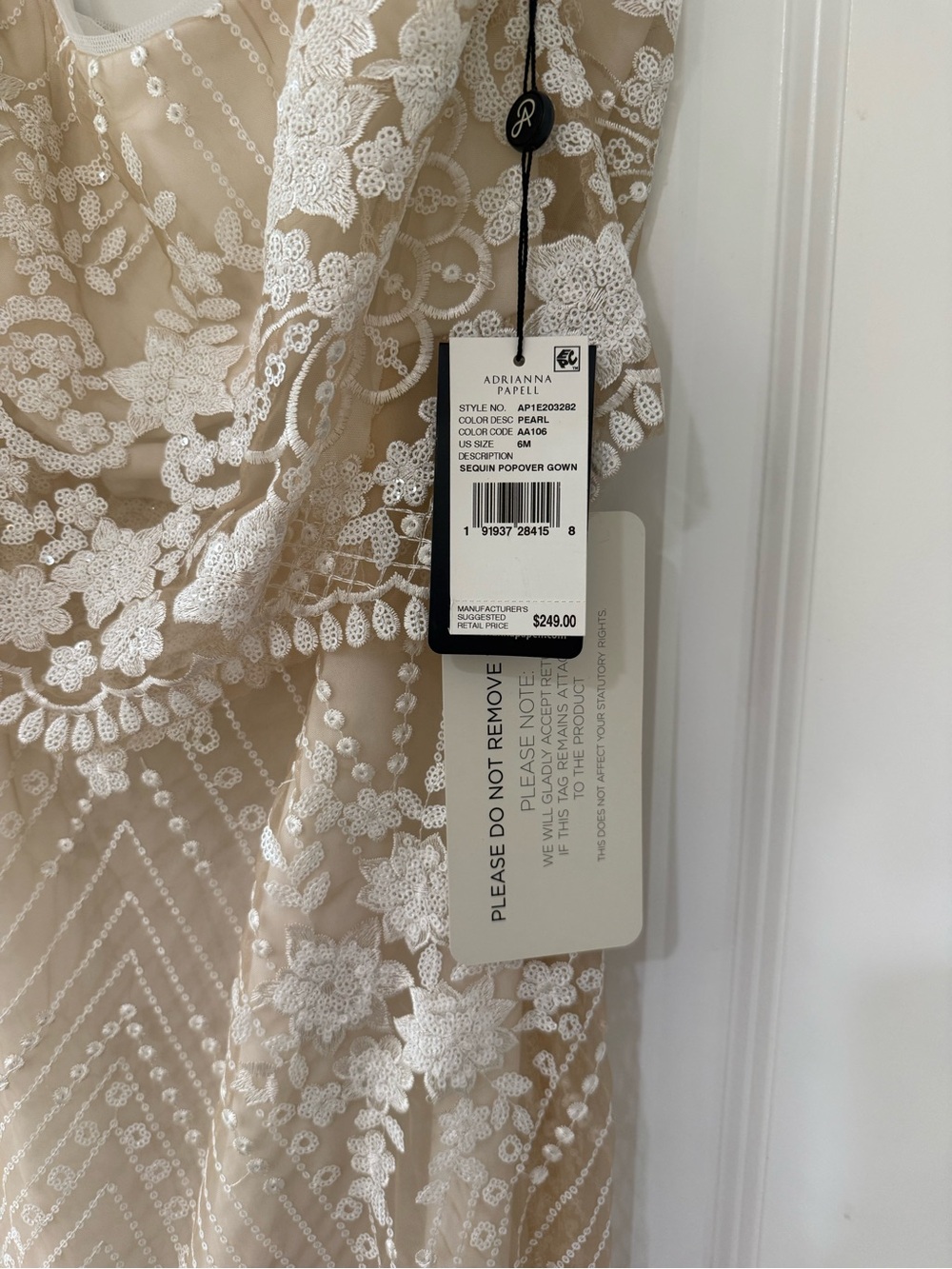 Adrianna Papell Champagne and White Lace Beaded Maxi Gown - Picture 4 of 9